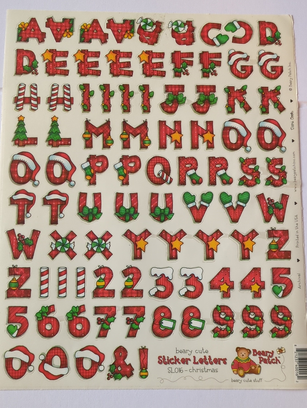 ☀️VTG 2004 Beary Patch Christmas Sticker Letters SL016 Dani Coons Sheet Rare
